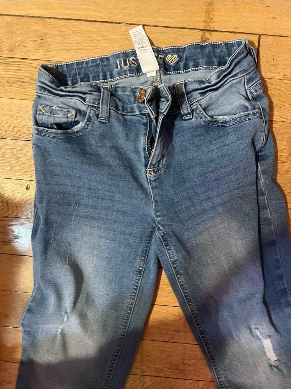 Justice Girls’ Blue Distressed High-Rise Jeans Sz 12